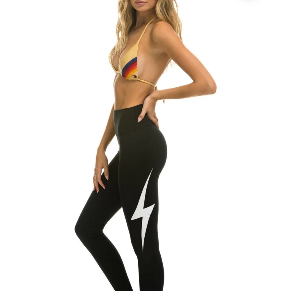 Aviator Nation Black Leggings with White Lightning Bolt high rise